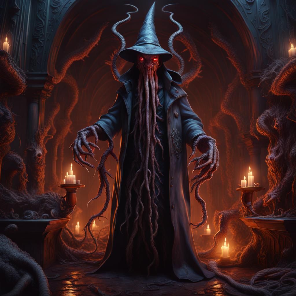 Demonic Lovecraftian Pilgrim in Detailed Matte Painting