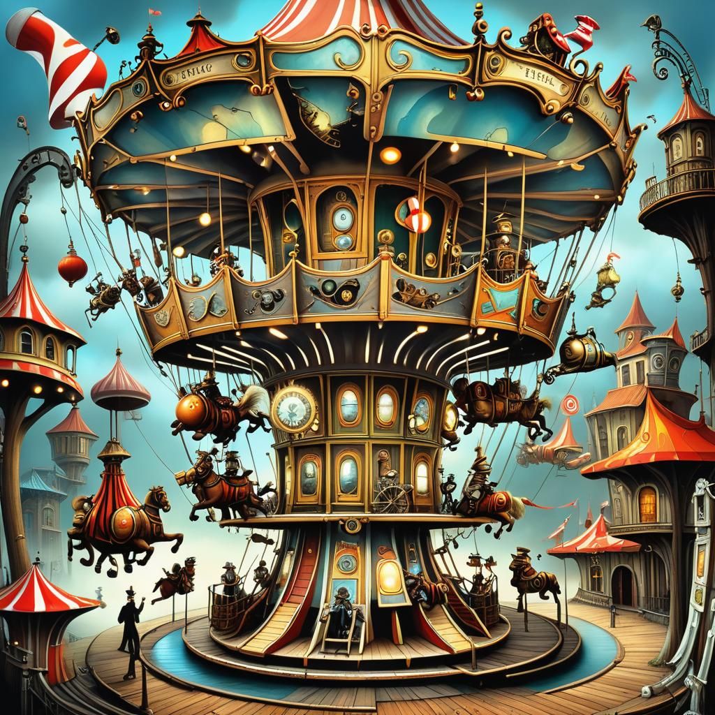 Steampunk Carousel in Surreal Style