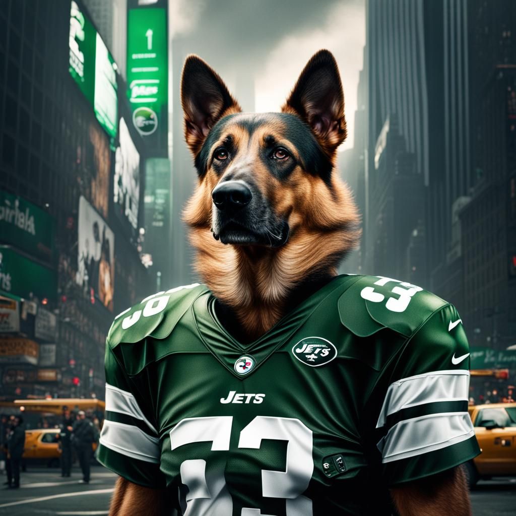 Alsatian Dog in New York Jets Jersey: Digital Painting
