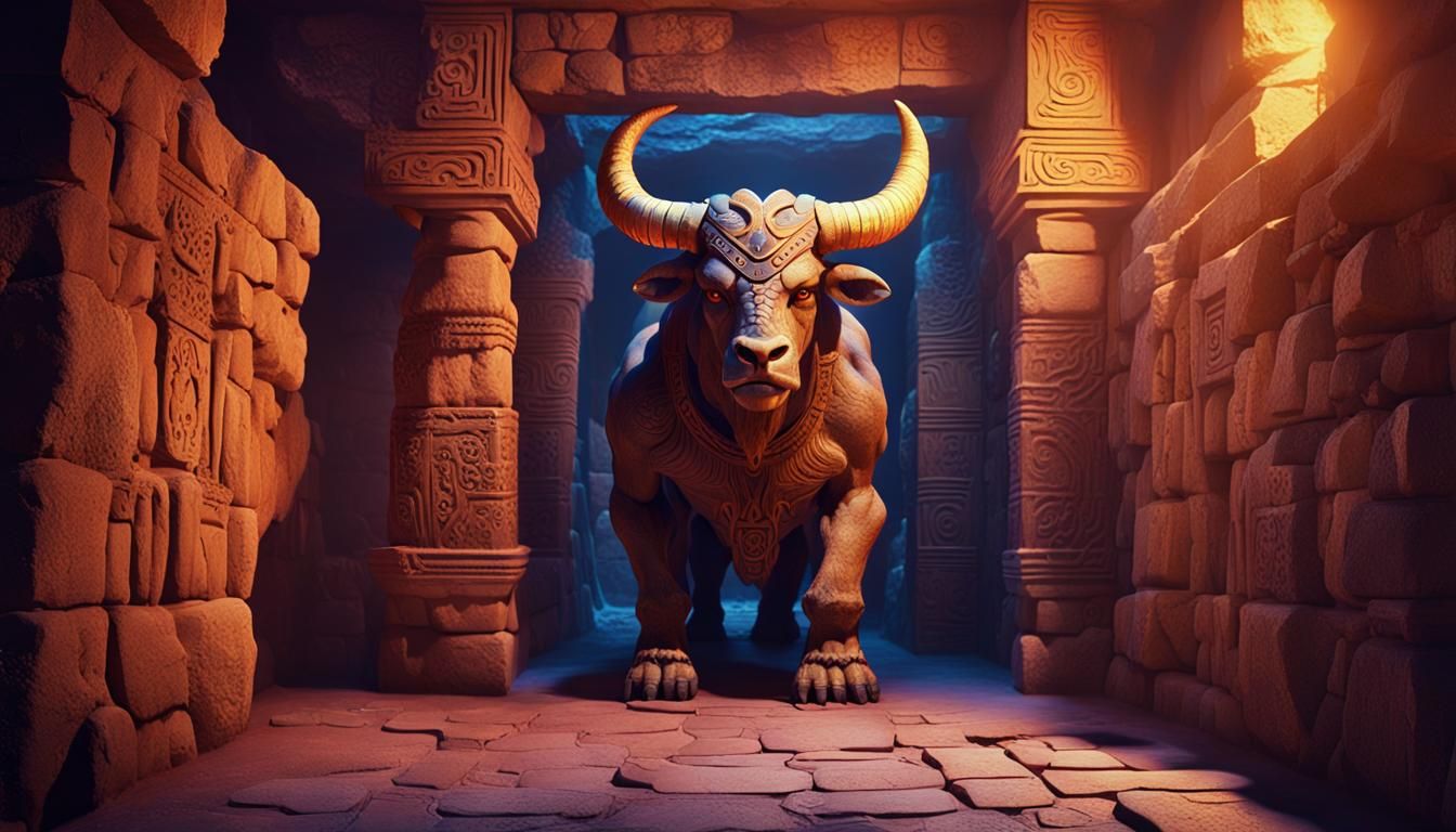 Minotaur in Labyrinth: Dark Fantasy Creature Art