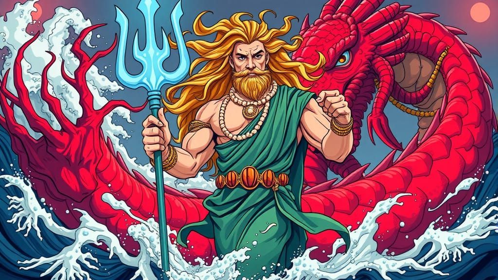 Majestic Carthaginian God of the Sea, Emerging from the Crim...