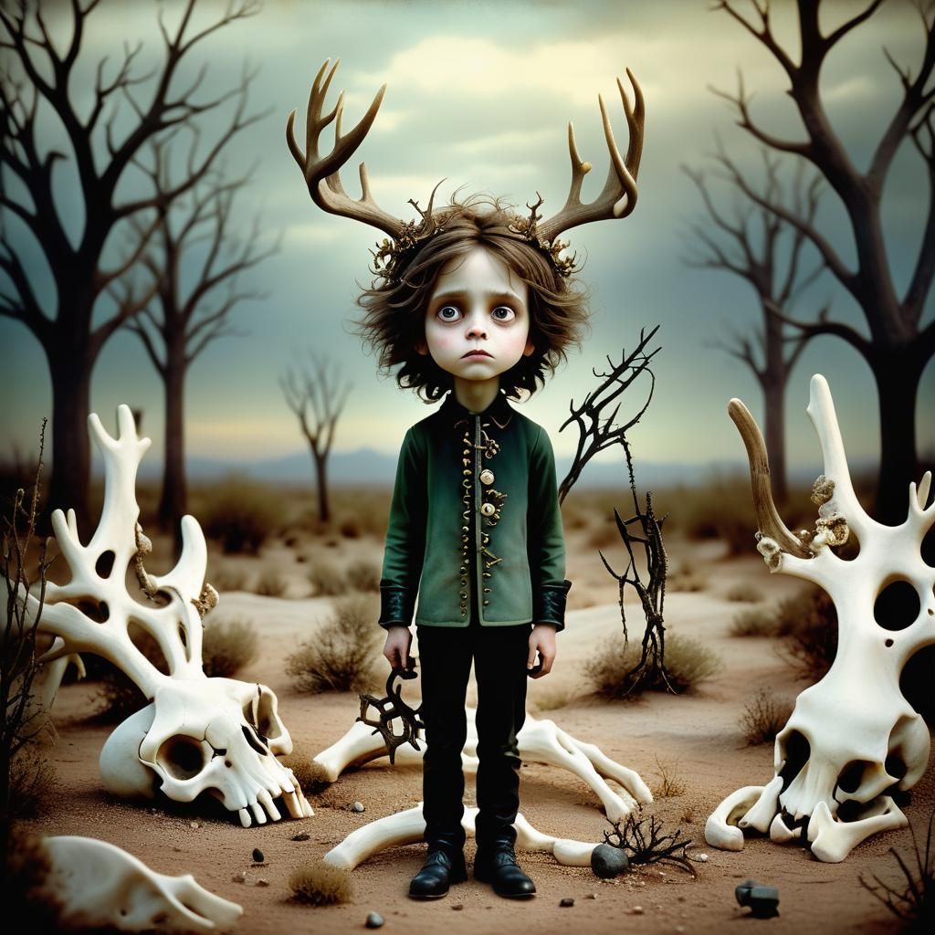 Surreal Hunter with Antlers in Gothic Style