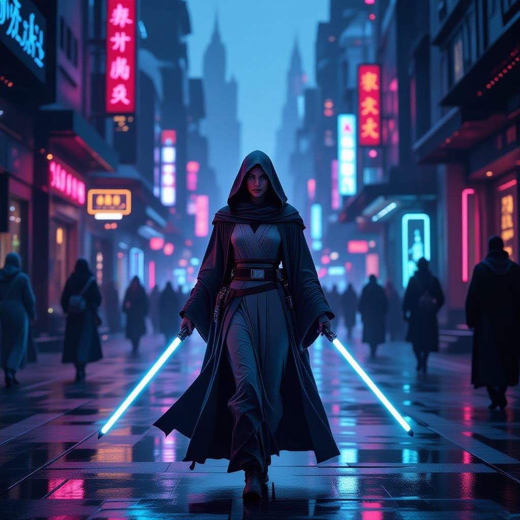 Female Jedi Knight in Renaissance Style on Nar Shadaa