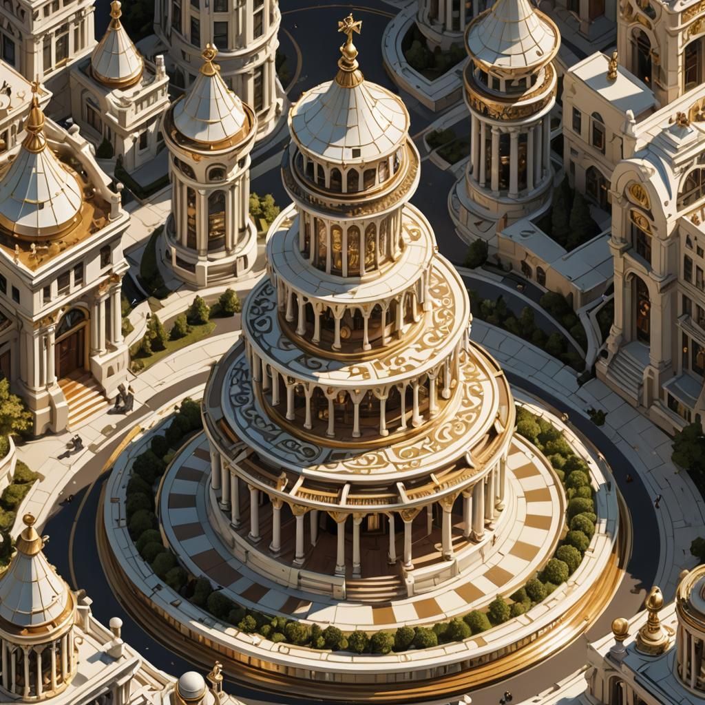 Isometric Chess Piece Building in Art Deco Style