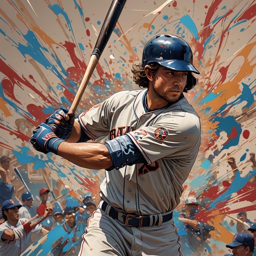 Baseball Player Hitting Ball in Splash-Ink Style