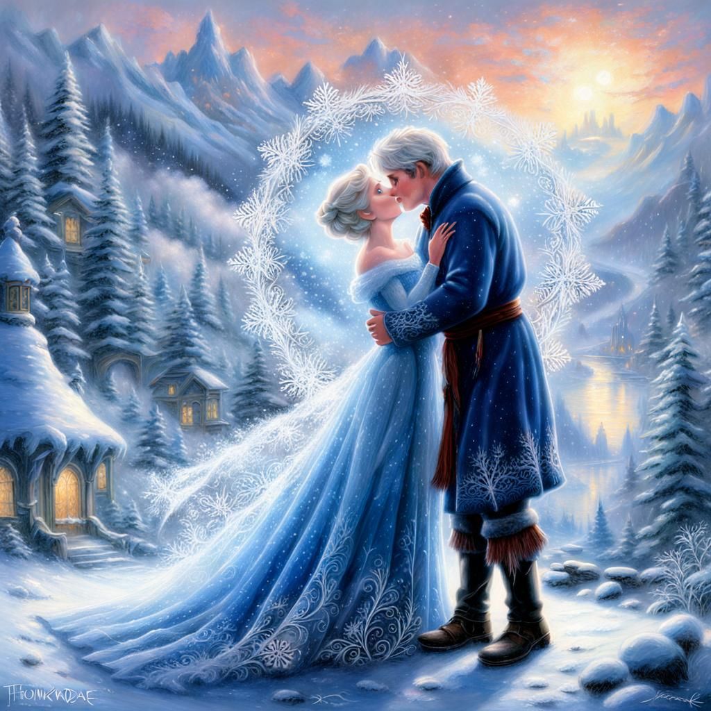 Ethereal Fantasy: Elsa and Jack Frost Kissing