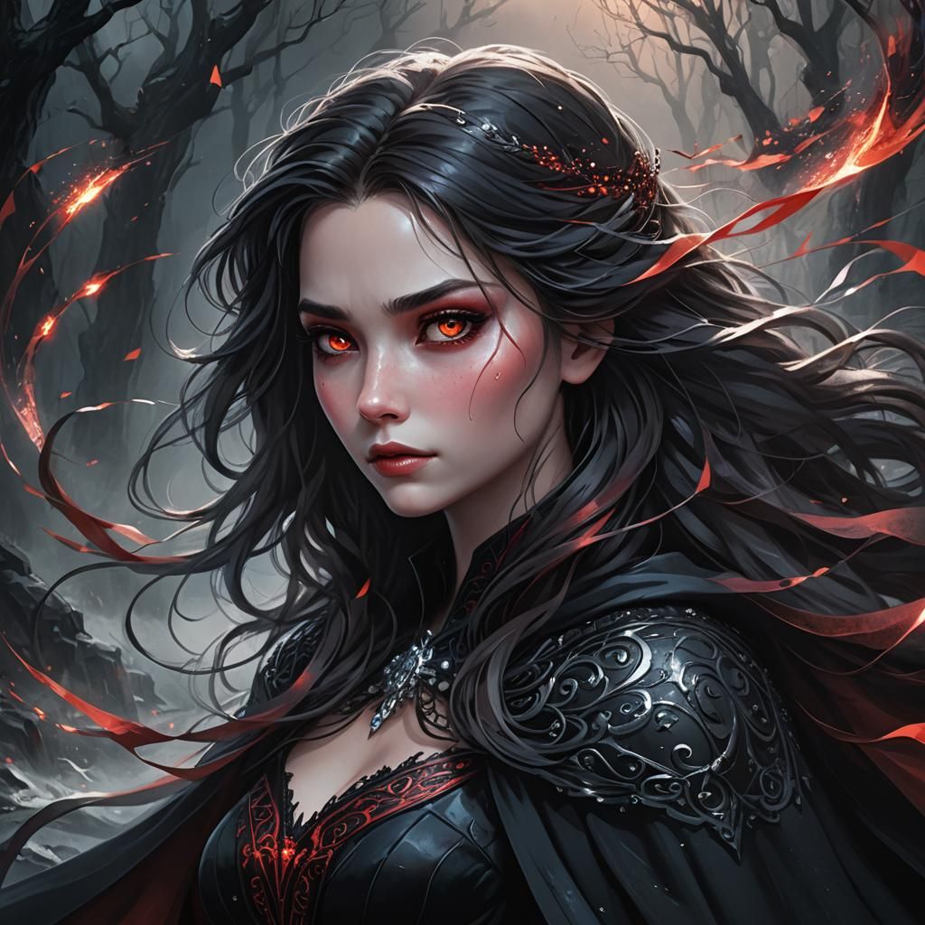 Elsa: Dark Fantasy Villainess with Magic in Art Nouveau Styl...