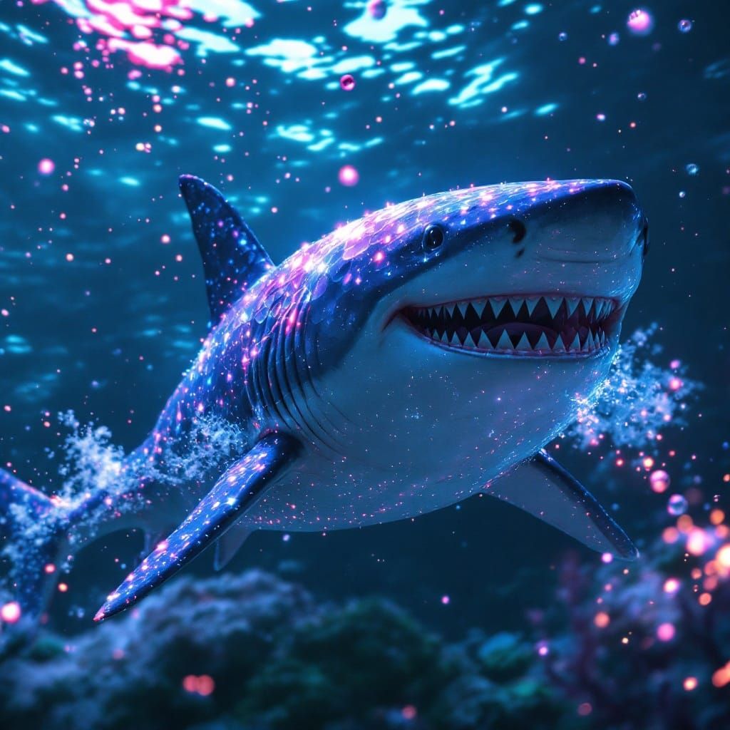 Giant Shark in Ocean, Pixar Style