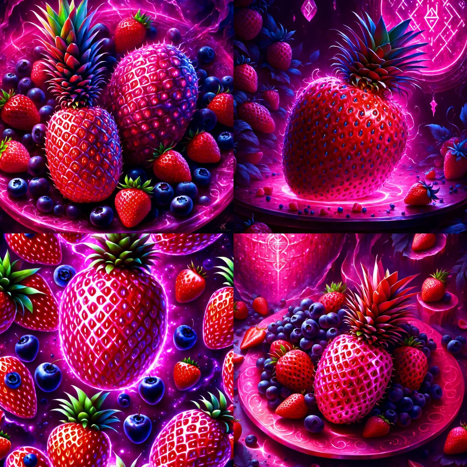 Strawberry Pineapple Blueberry Hybrid with Glowing Runes