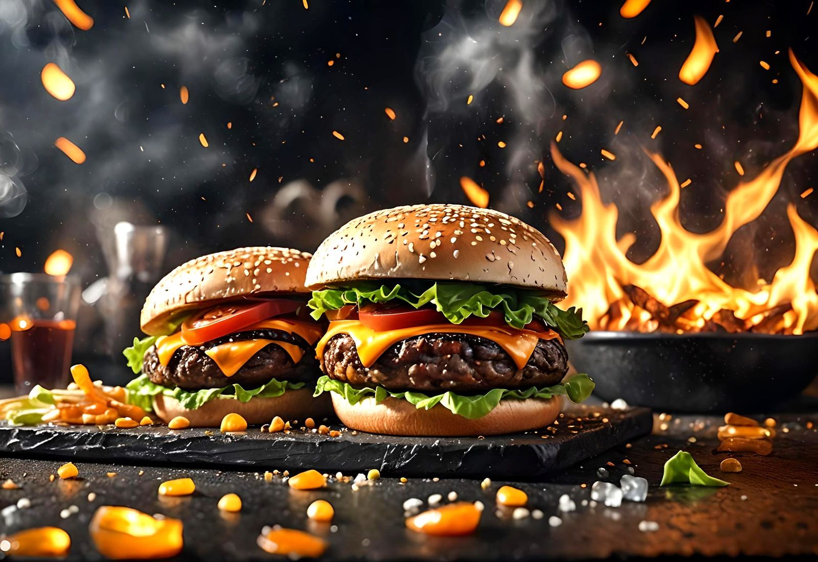 Flame-Grilled Burger Close-Up in Professional Photography St...