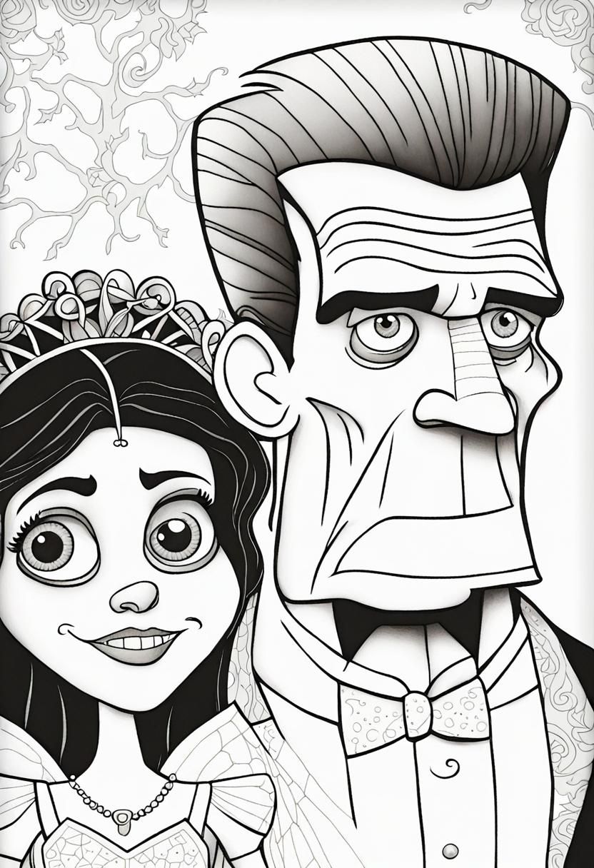 Frankenstein and Bride: A Pixar Coloring Page