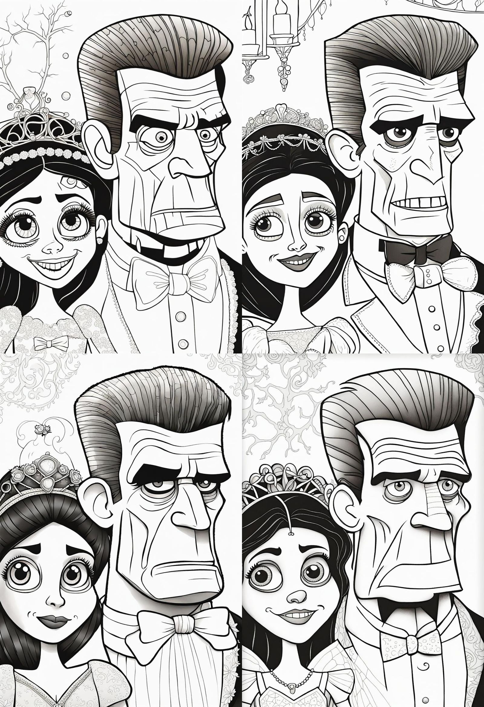 Frankenstein and Bride: A Pixar Coloring Page