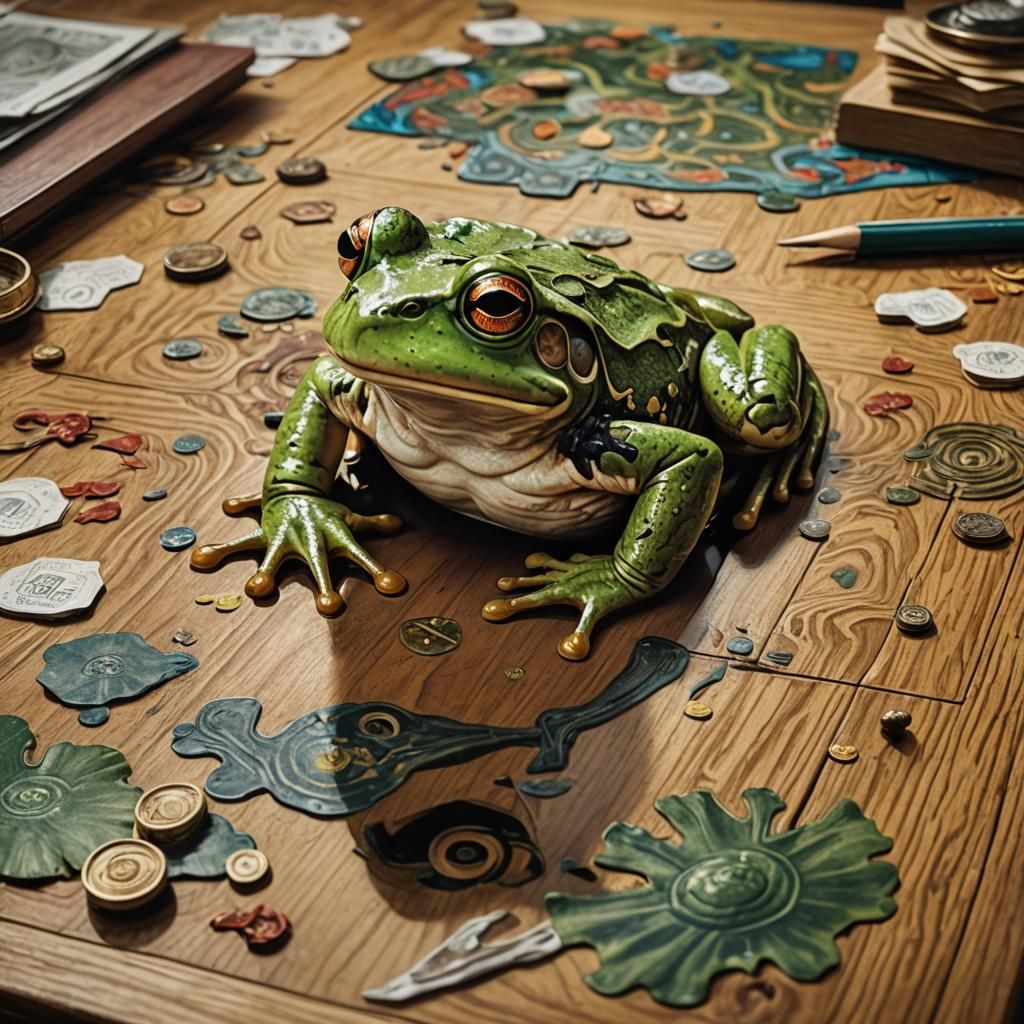Frog Analyst in Hyperrealistic Splash Art Style