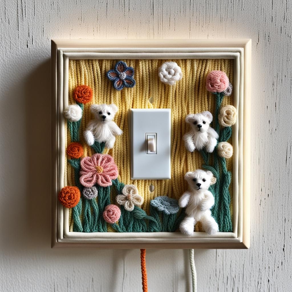 Art Nouveau Yarn Collage of Light Switch