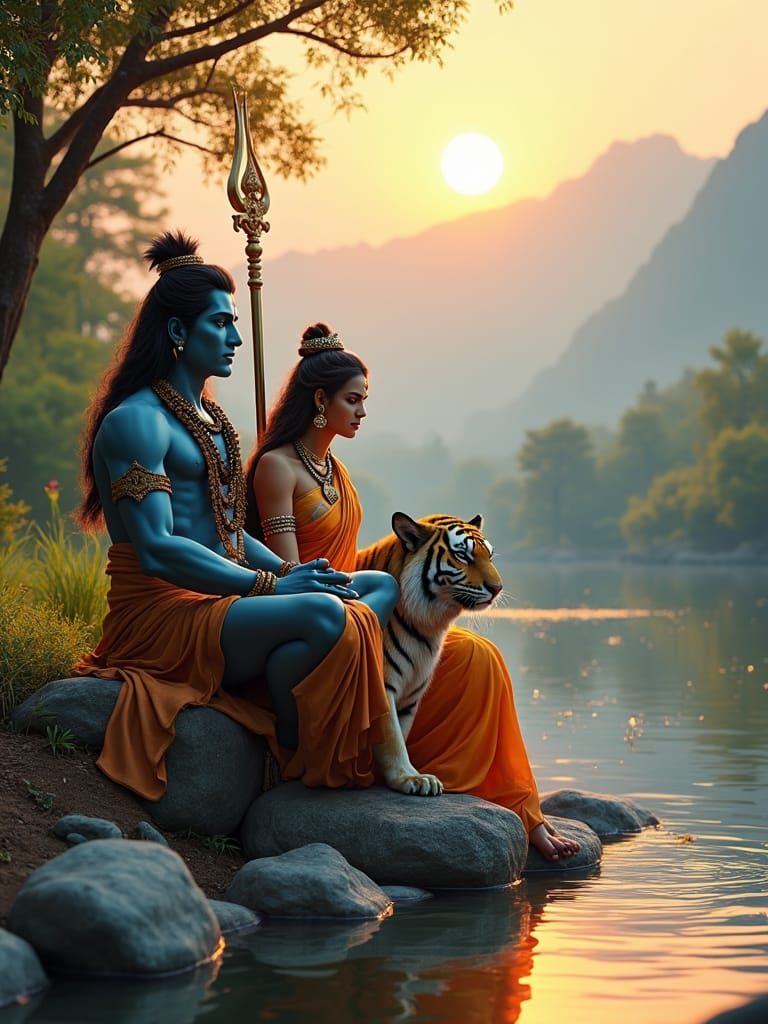 Divine Shiva and Parvati: Fantasy Concept Art