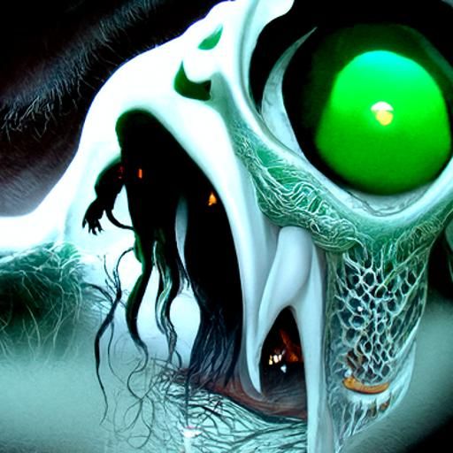 Hyperdetailed Boogeyman with Glowing Eyes and Black Hair