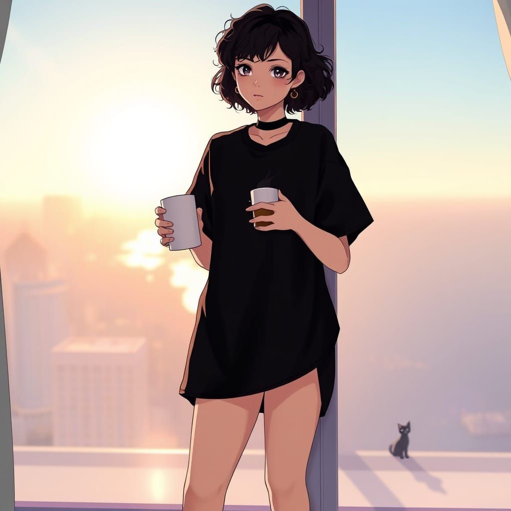 Elegant Gothic Emo Girl in Vibrant Anime Style