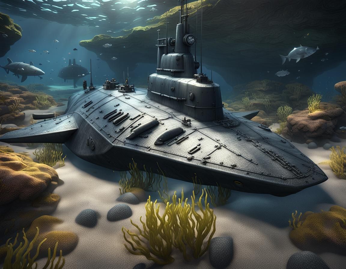 Underwater Military Submarine in Detailed 3D Rendering