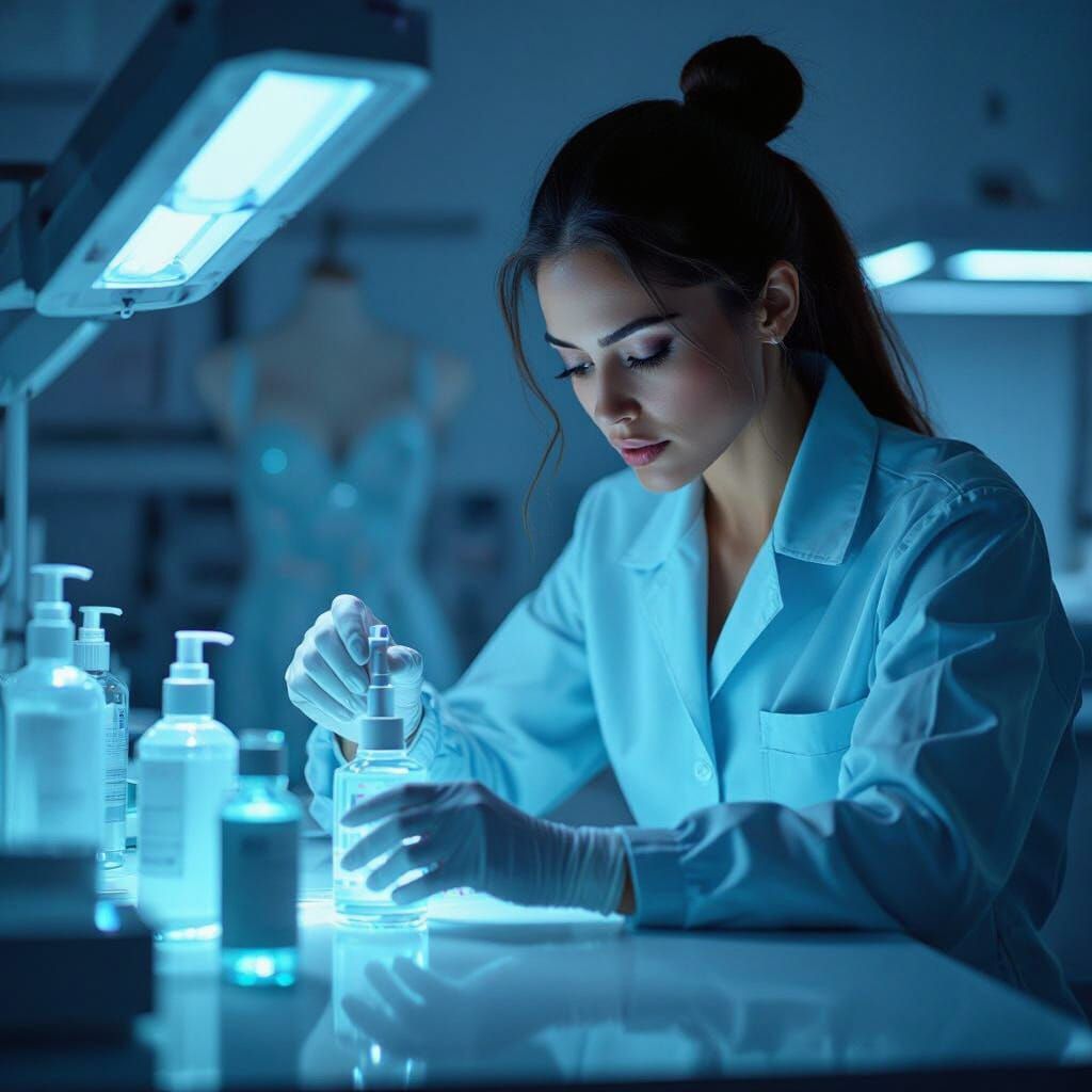 Stressed Worker Inspects UV Printed Cosmetic Bottles