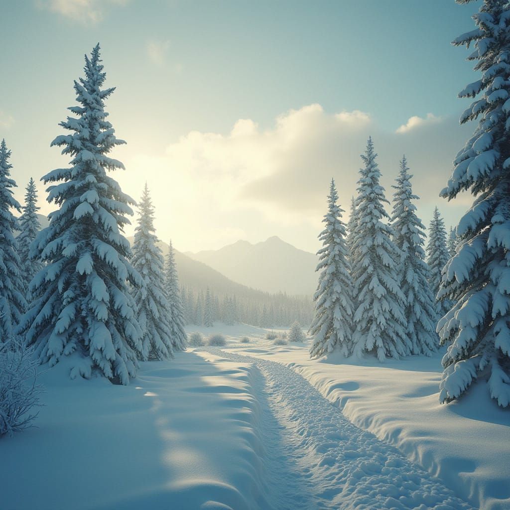 Surreal Winter Wonderland in Cinematic Film Style