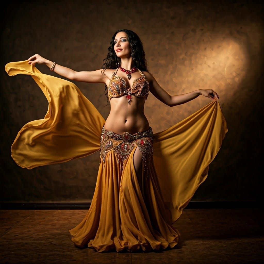 Belly Dancer in Golden Light, Photorealistic Style