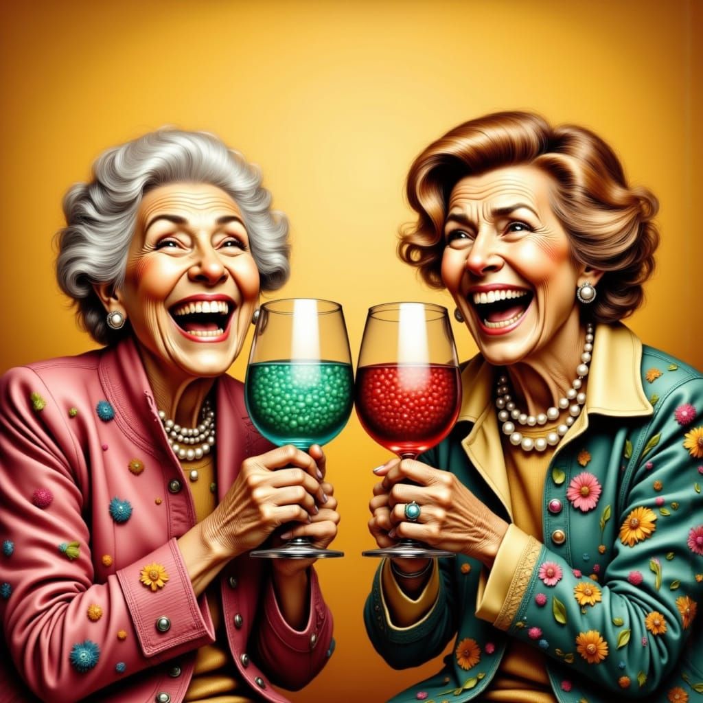 Two Happy Women Enjoy Wine and Gummies in Vibrant Hyperreali...