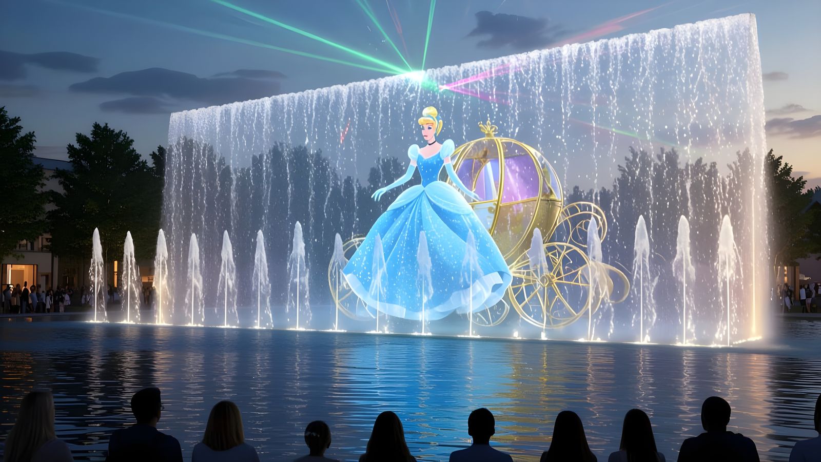 Cinderella Laser Projection on Water Fountain Screen