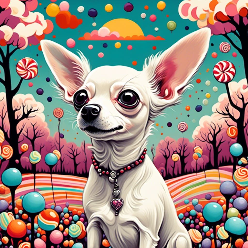 Chihuahua in Candy Grove Retro Illustration