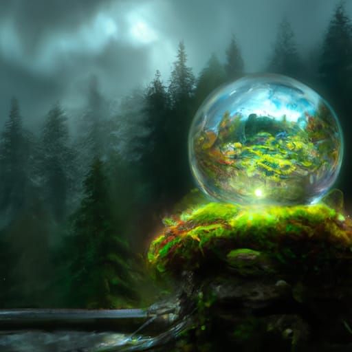 Lush Forest in Crystal Globe: Surreal Matte Painting
