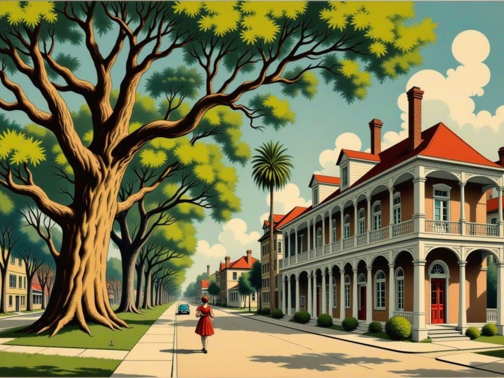 Savannah Scene in Vintage Postcard Style