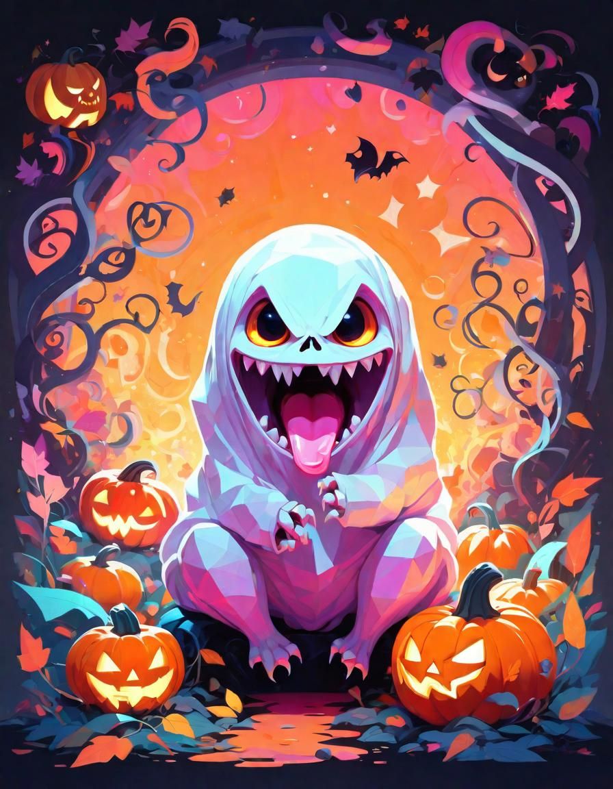 Adorable Ghost Monster in Psychedelic Colors