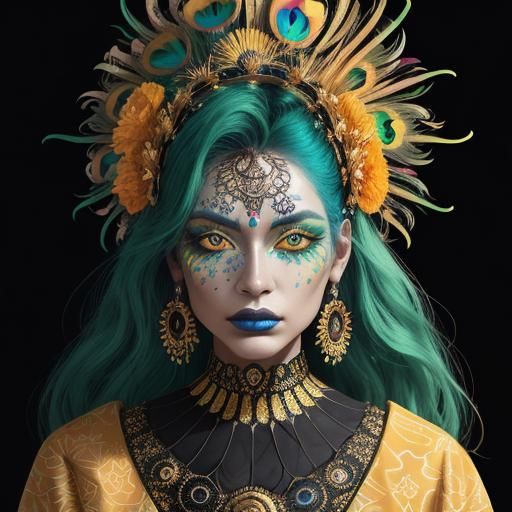 Metallic Gold Woman Portrait in Abstract Expressionism