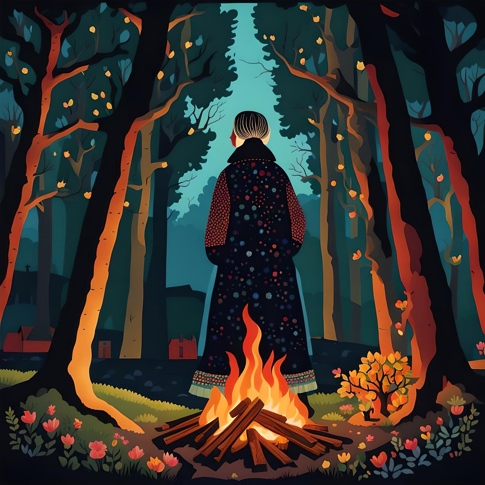 Colorful Vintage Bonfire at Sunset