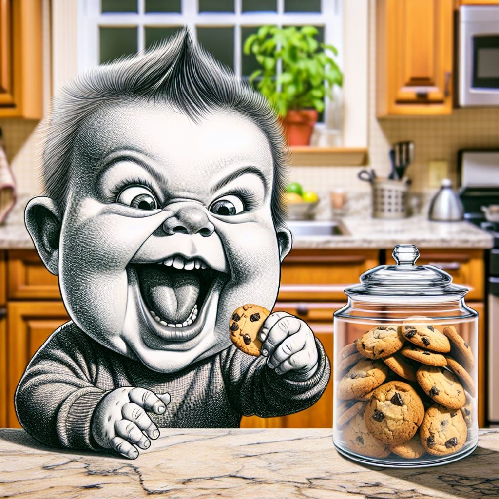 Comical Baby Stealing Cookies Cartoon Caricature