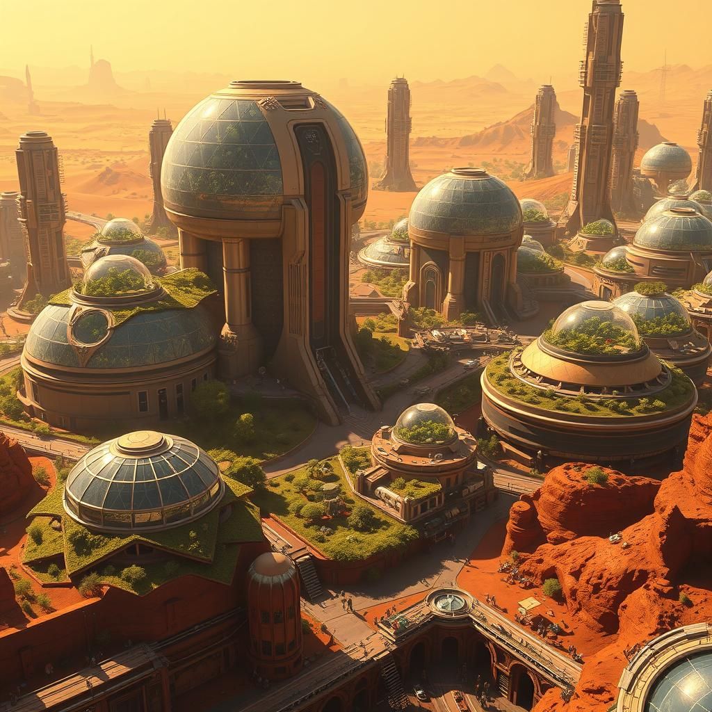 Futuristic Mars Cityscape with Bio-Domes in Sci-Fi Style