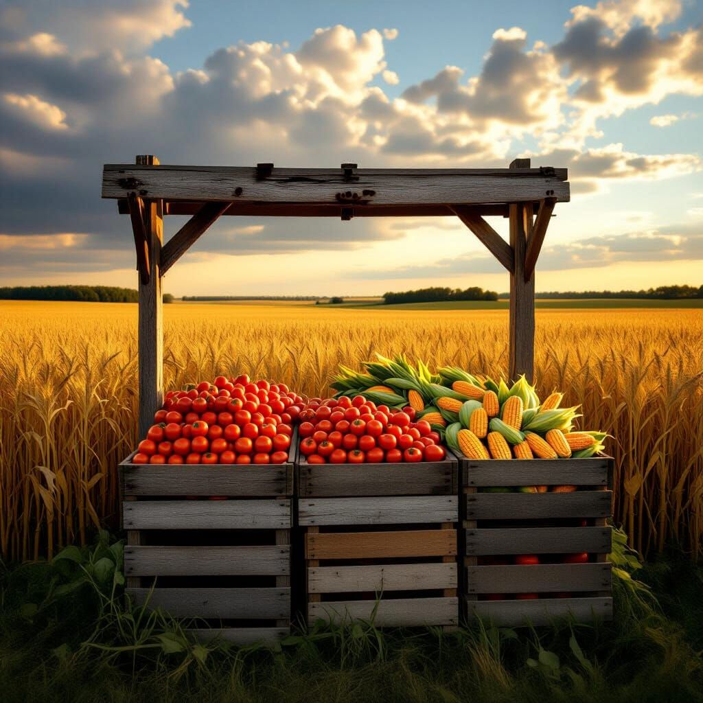 Weathered Farmstand at Golden Wheat Field