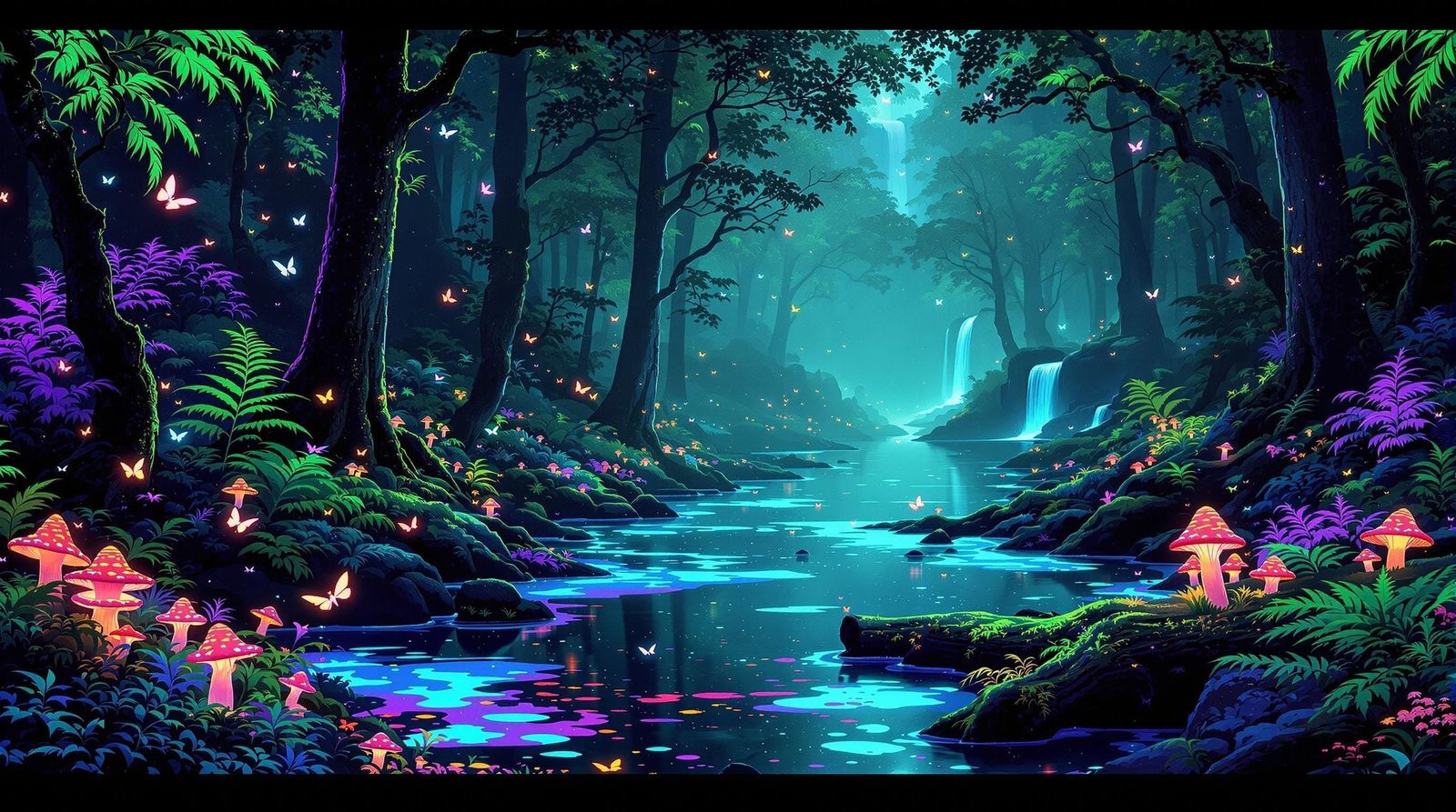 Glowing Forest Dreamscape in Neon Art Style