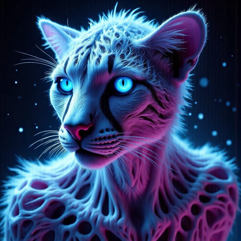 Cyberpunk Hybrid Creature with Iridescent Fur and Glitch Art