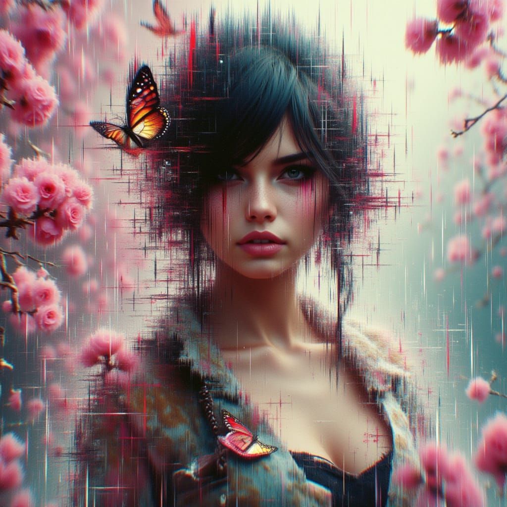 Anime Girl with Glitch Effect in Digital Art