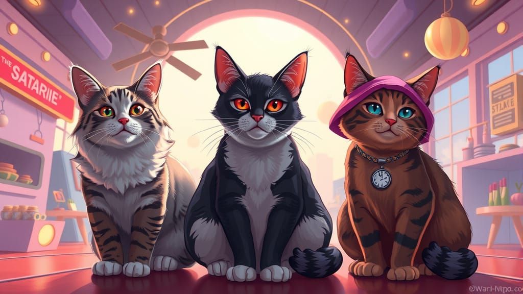Cats Through Time: A Stylized Digital Art Piece