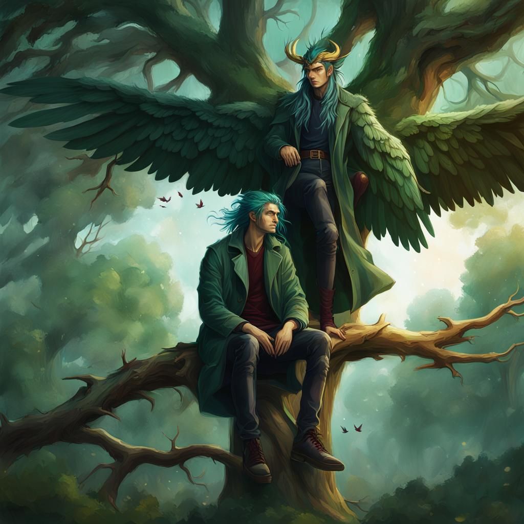 Male Angel with Green Wings Digital Rendering