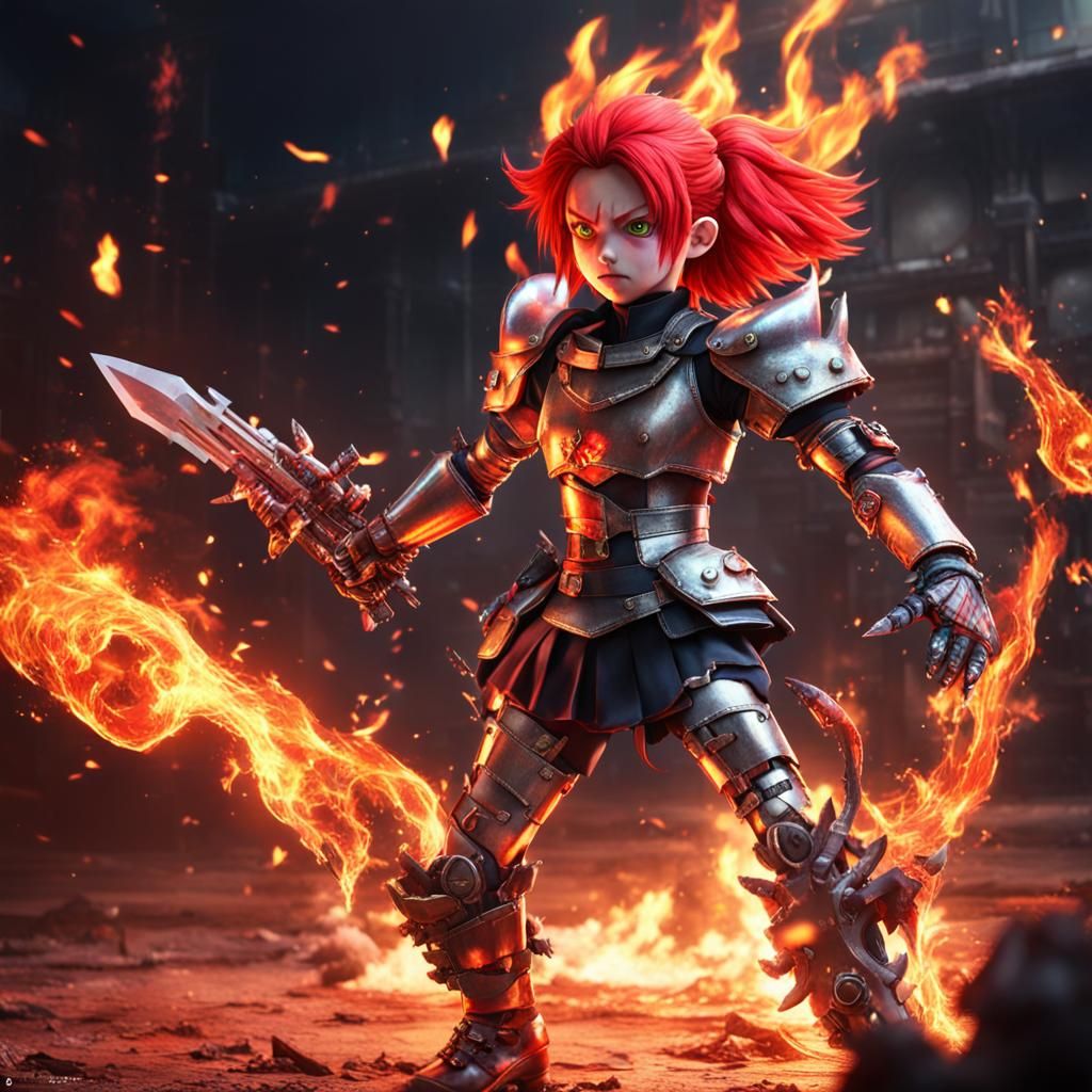sweet  anime female  figure is a fireflaming devil with  dea...