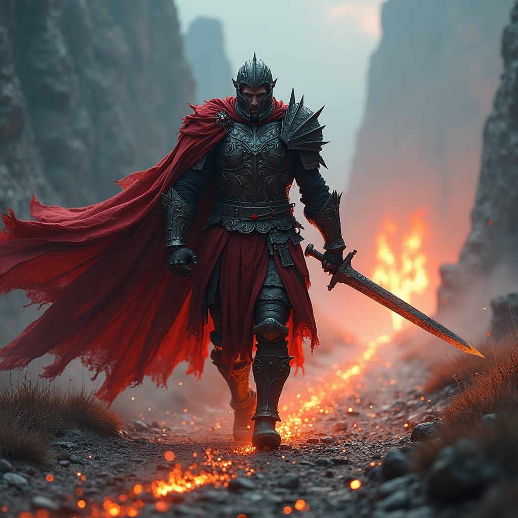 Mighty Warrior at Crossroads in Fantasy Style