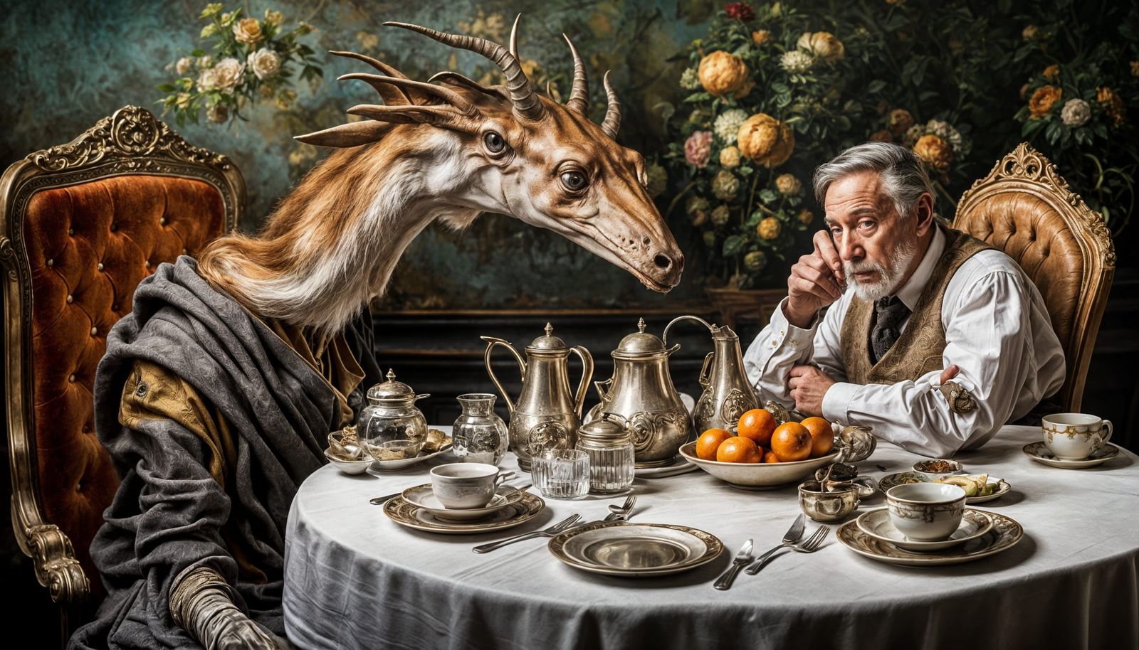 Surreal Alien Restaurant Celebration in Gritty Detail