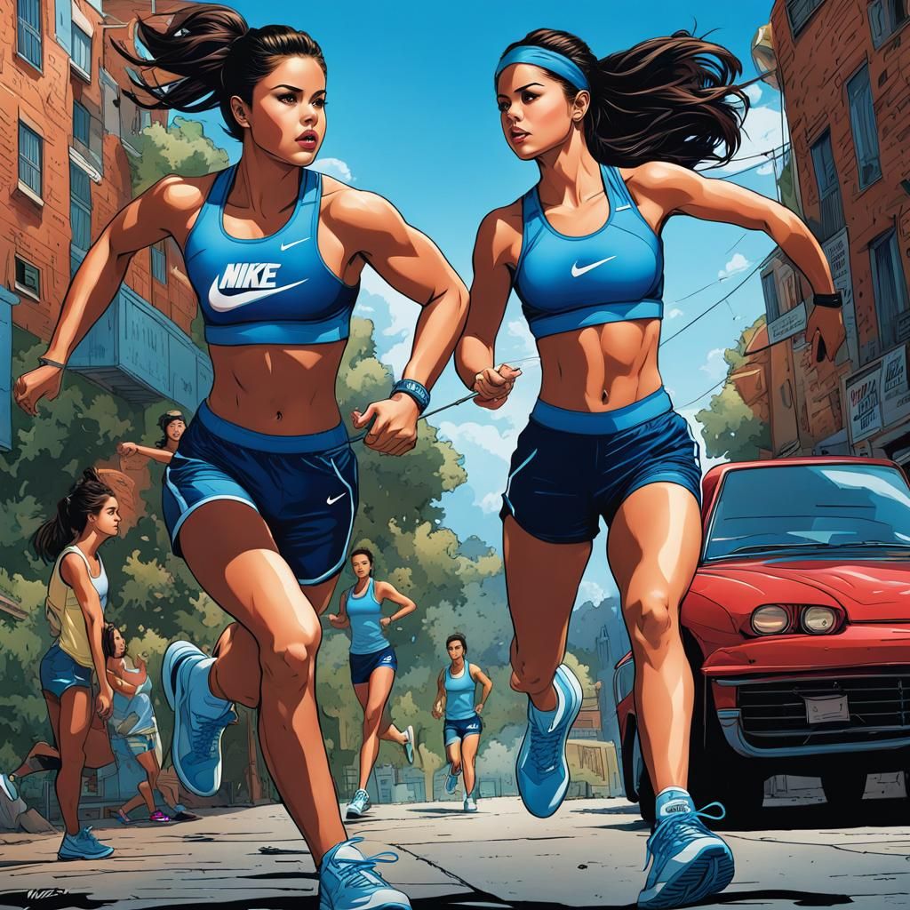 Woman in Blue Sports Bra, Comic Book Art