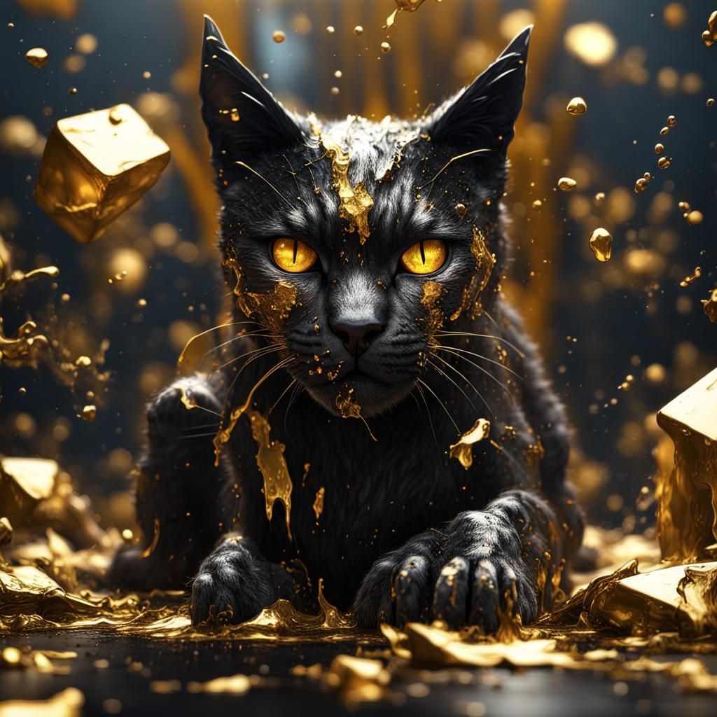 Shattering Glass Cat with Gold Splatter Paint