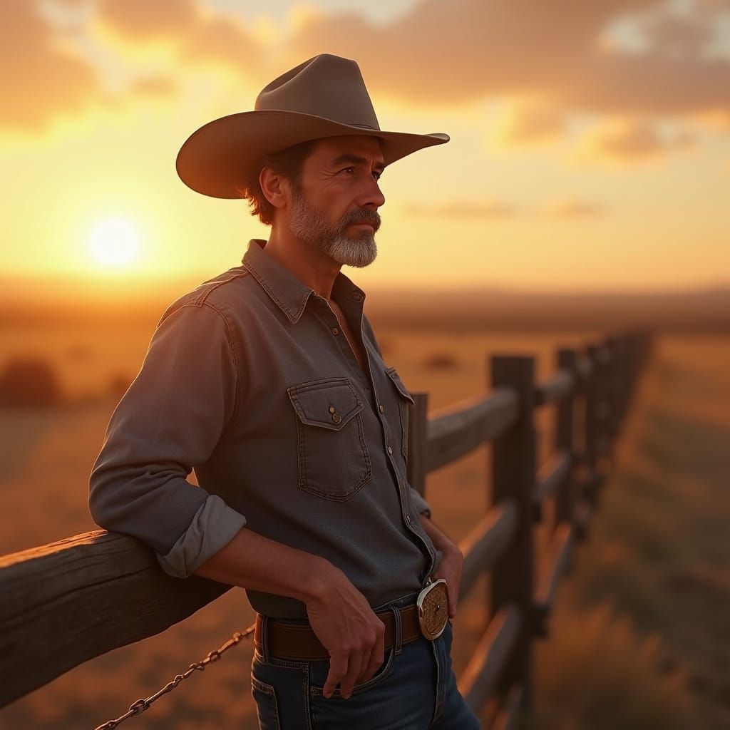 Rugged Rancher at Sunset 3D Render