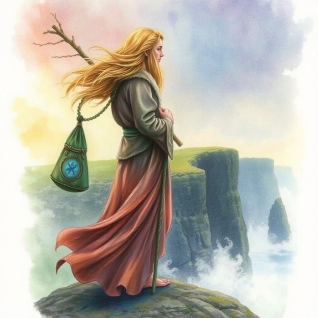 The Fool Tarot Card on Cliffs, Watercolor Art