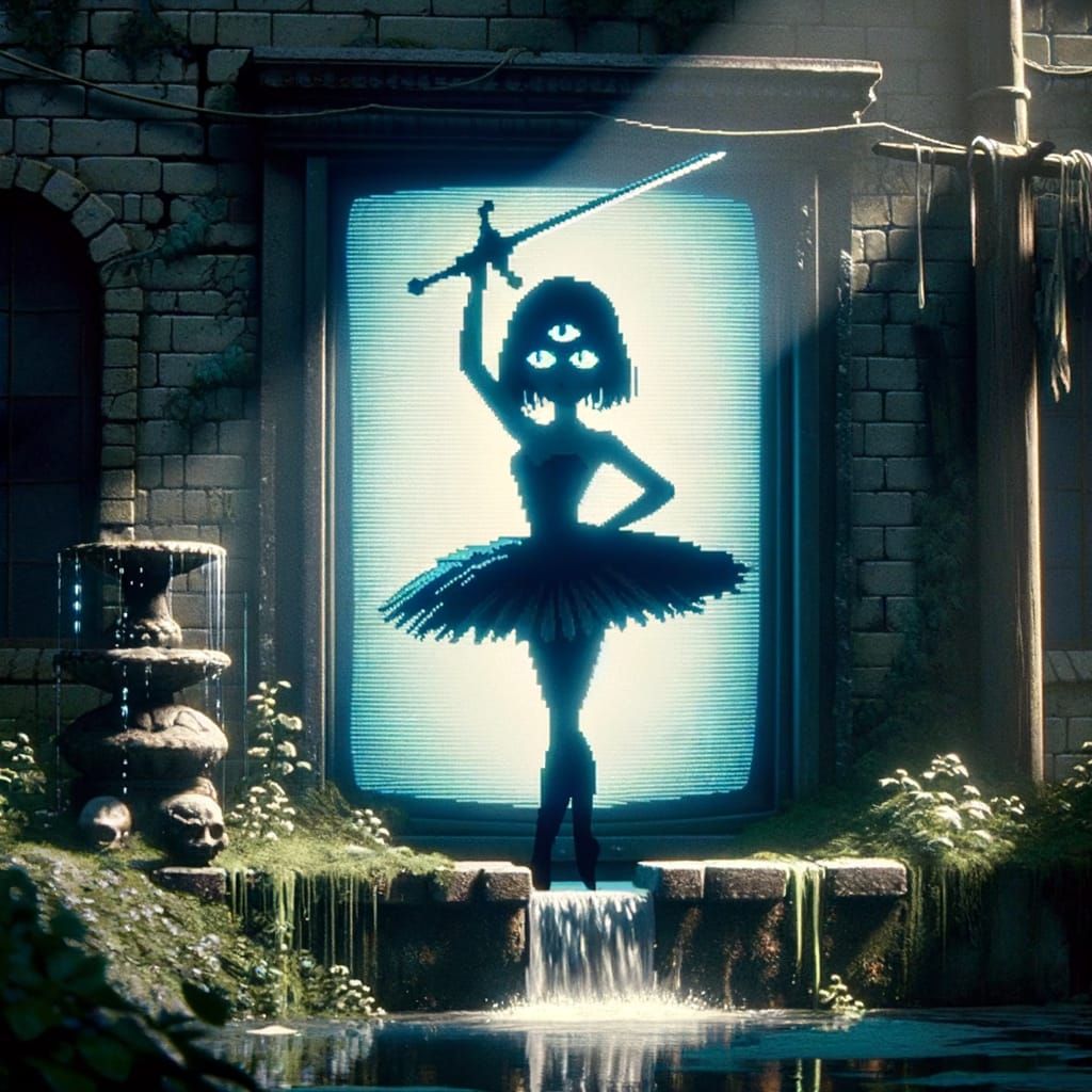 Three-Eyed Princess in Abandoned Garden, Vintage Cartoon Sty...