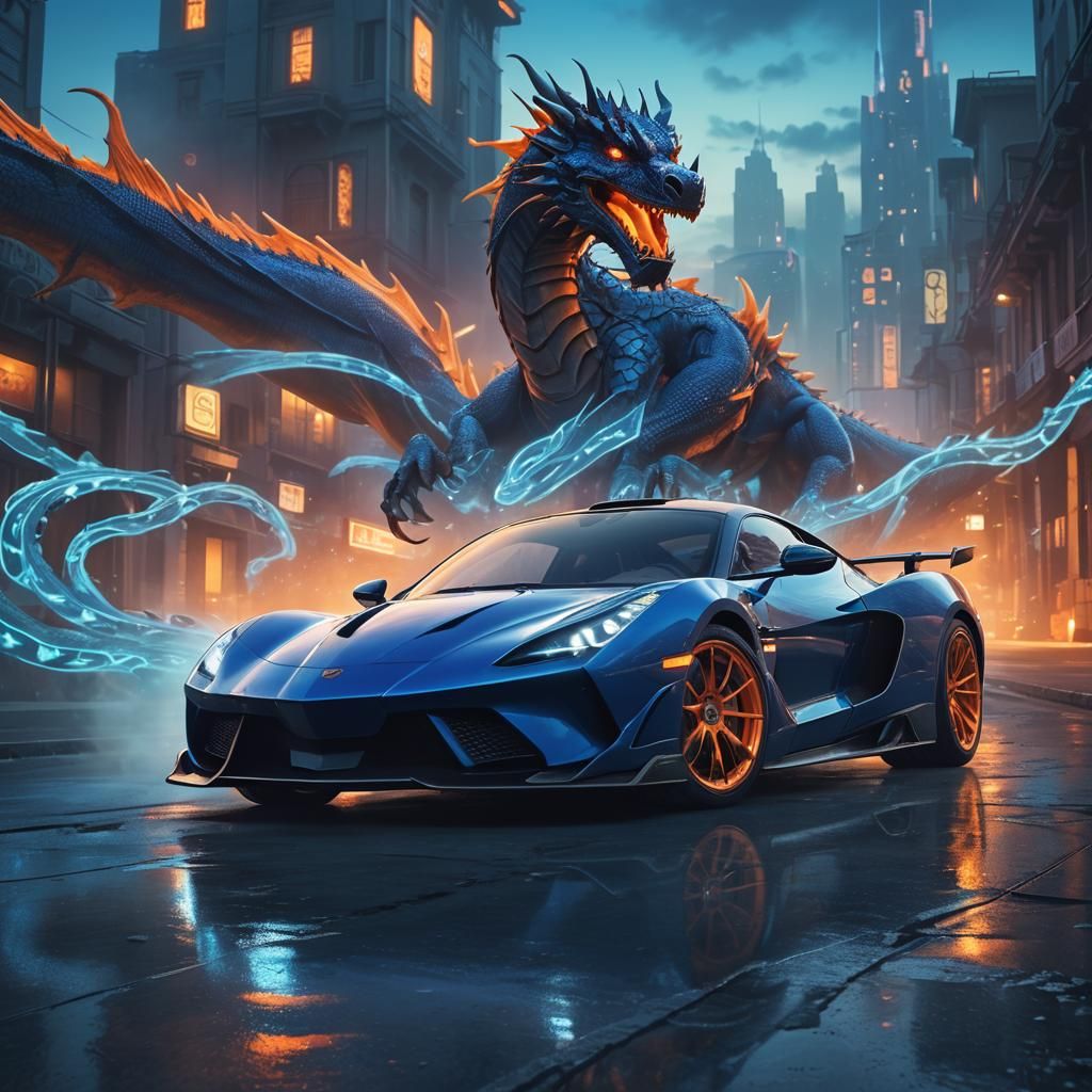 Cobalt Supercar Escaping Blue Dragon: Matte Painting